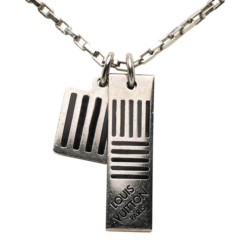 Louis Vuitton Palladium Plated Damier Black Necklace Silver Metal Good condition - Front View