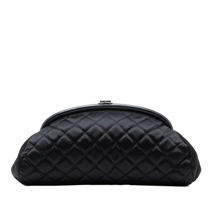 Chanel Quilted Satin Timeless Clutch Black Satin Good condition - Front View