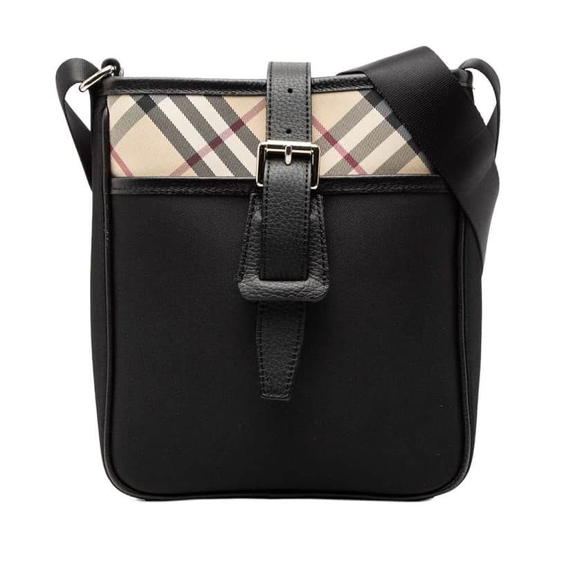 Burberry Nova Check Trimmed Canvas Crossbody Black Very good condition - Front View