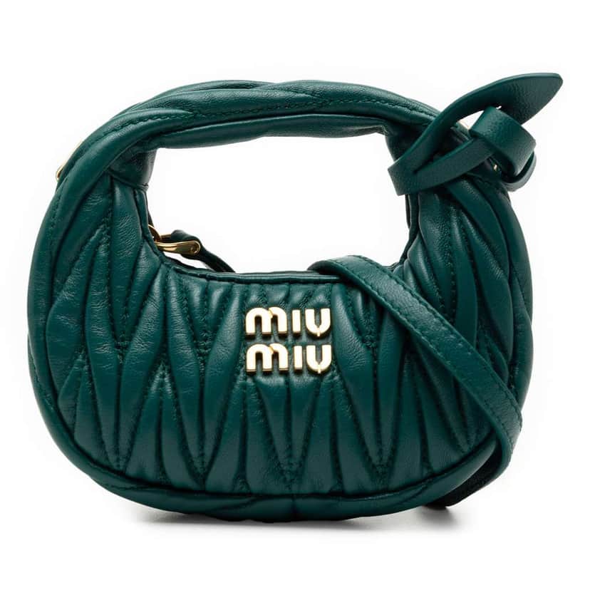 Miu Miu Micro Nappa Matelasse Wander Bag Green Leather Very good condition - Front View