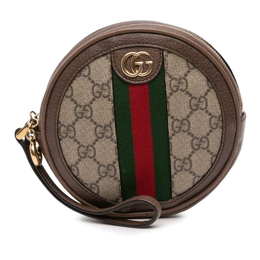 Gucci GG Supreme Ophidia Round Clutch Brown Canvas Good condition - Front View