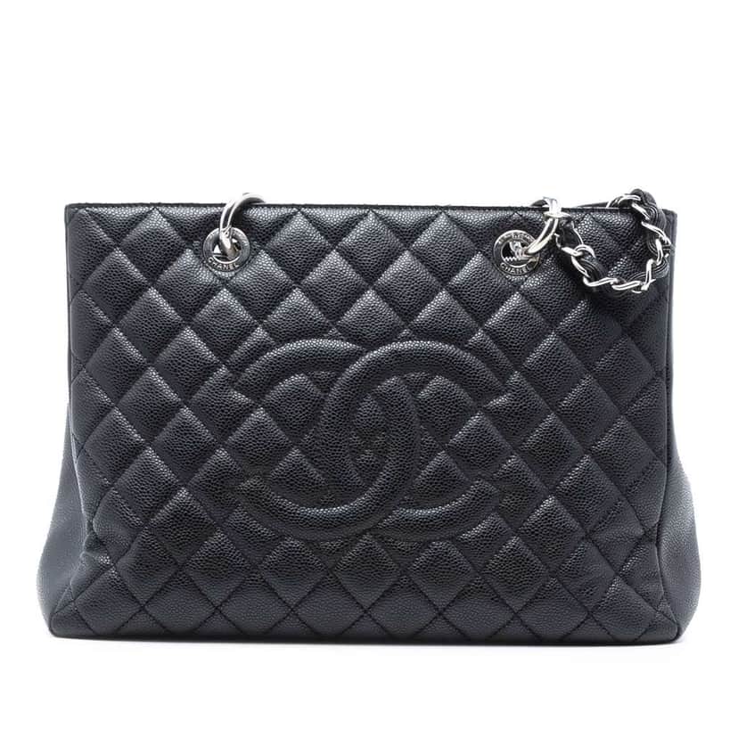 Chanel Caviar Grand Shopping Tote Black Leather Good condition - Front View