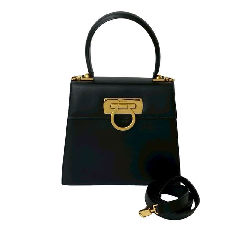 Salvatore Ferragamo Small Leather Gancini Iconic Top Handle Bag Black Leather Good condition - Front View