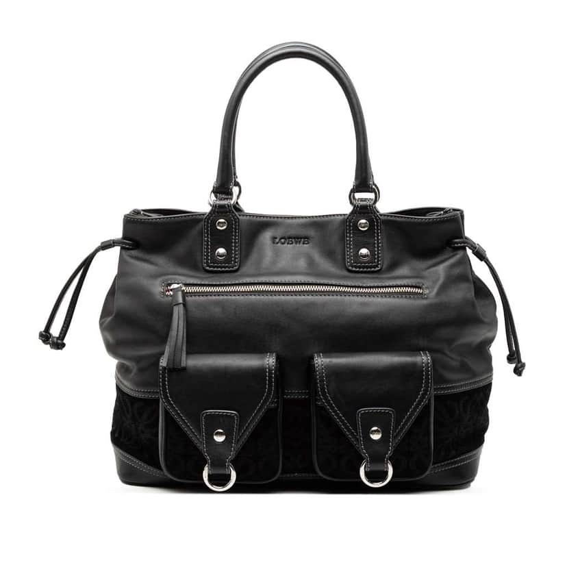 Loewe Calfskin and Suede Anagram Pocket Tote Black Leather Good condition - Front View