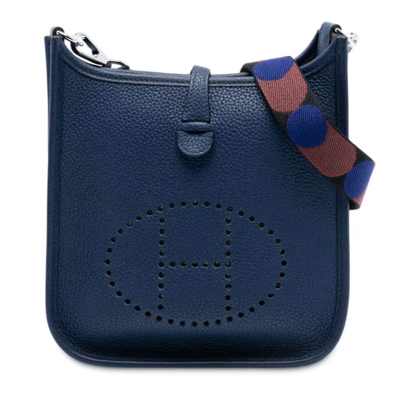 Hermès Clemence Flipperball Strap Evelyne TPM Blue Leather Good condition - Front View