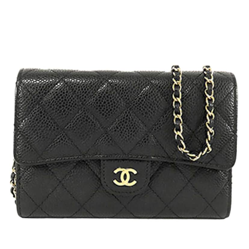Chanel Classic Caviar Flap Wallet on Chain Black Leather Good condition - Front View
