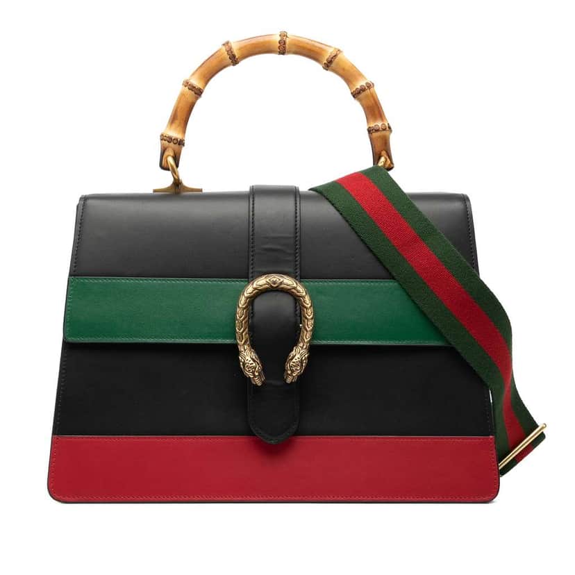 Gucci Large Leather Bamboo Dionysus Web Satchel Black Leather Good condition - Front View