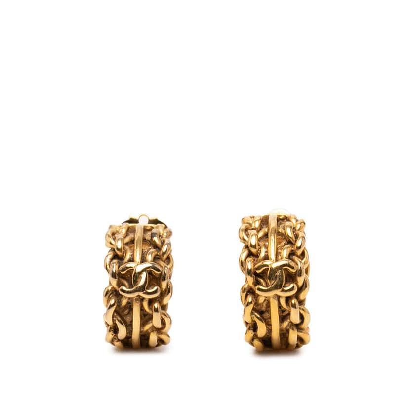 Chanel CC Gold Plated Chain Hoop Clip On Earrings Gold Metal Good condition - Front View