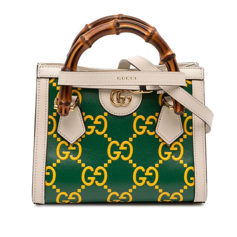 Gucci Mini Leather Bamboo GG Diana Satchel Green Leather Very good condition - Front View