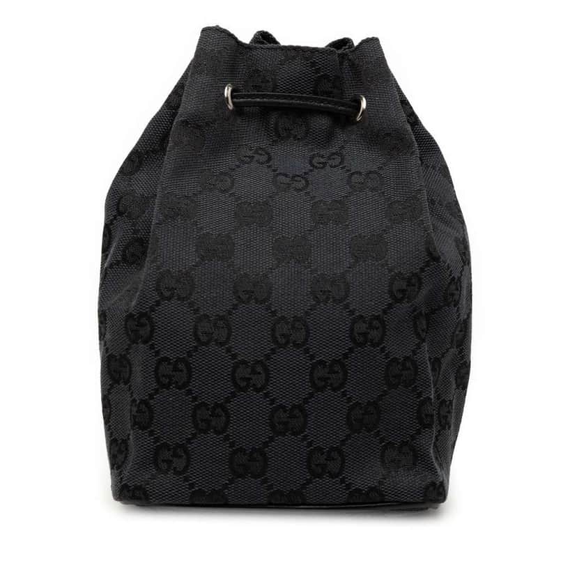 Gucci GG Canvas Drawstring Bucket Bag Black Canvas Good condition - Front View