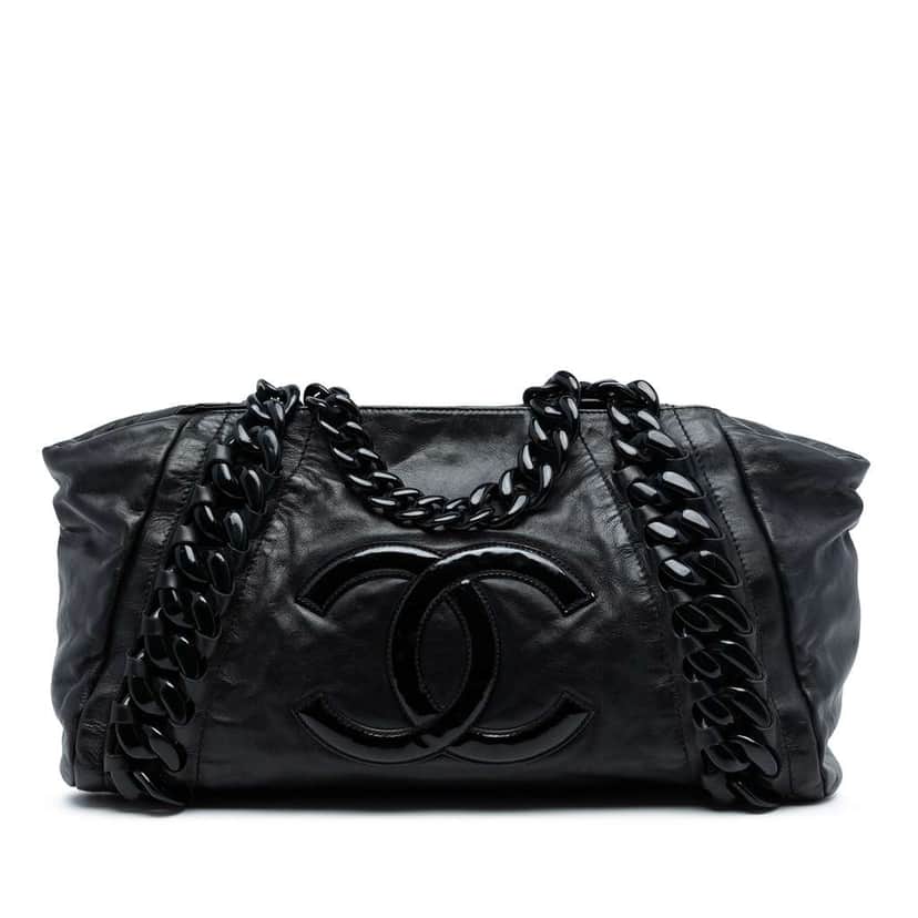 Chanel Calfskin Modern Chain Rhodoid East West Tote Black Leather Good condition - Front View