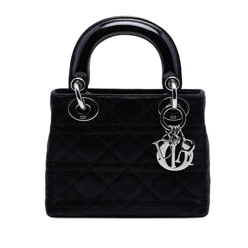 Dior Mini Satin Cannage Lady Dior Black Satin Good condition - Front View
