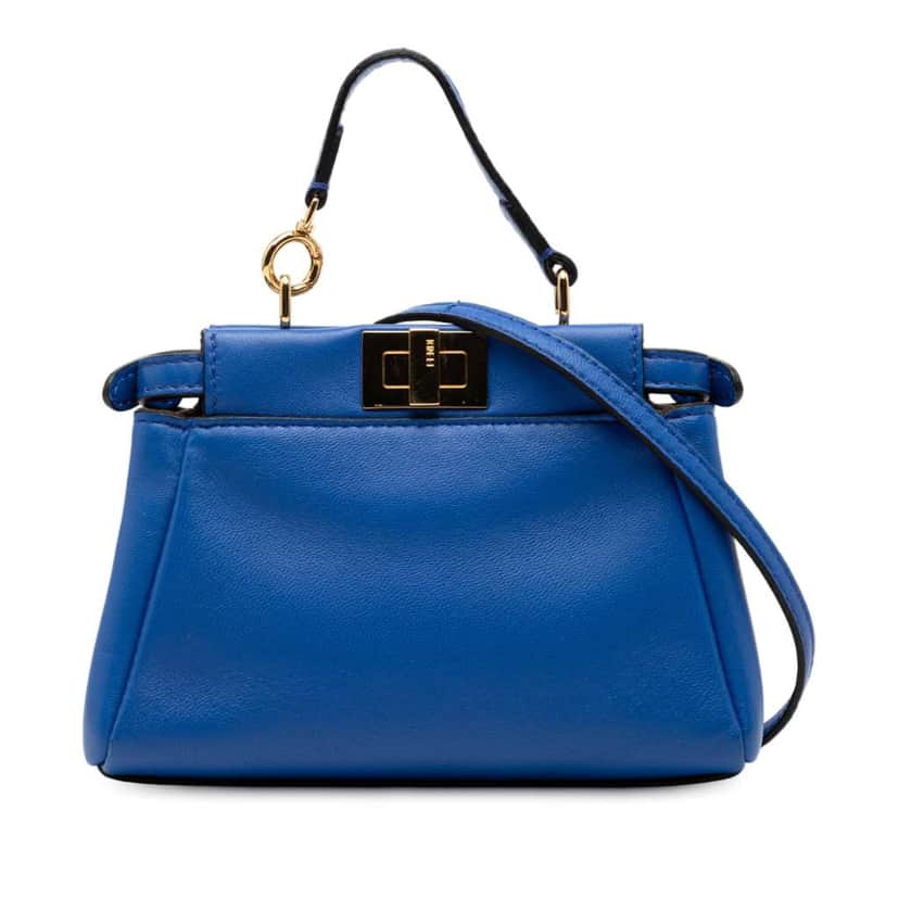 Fendi Micro Shiny Nappa Peekaboo Iconic Satchel Blue Leather Very good condition - Front View
