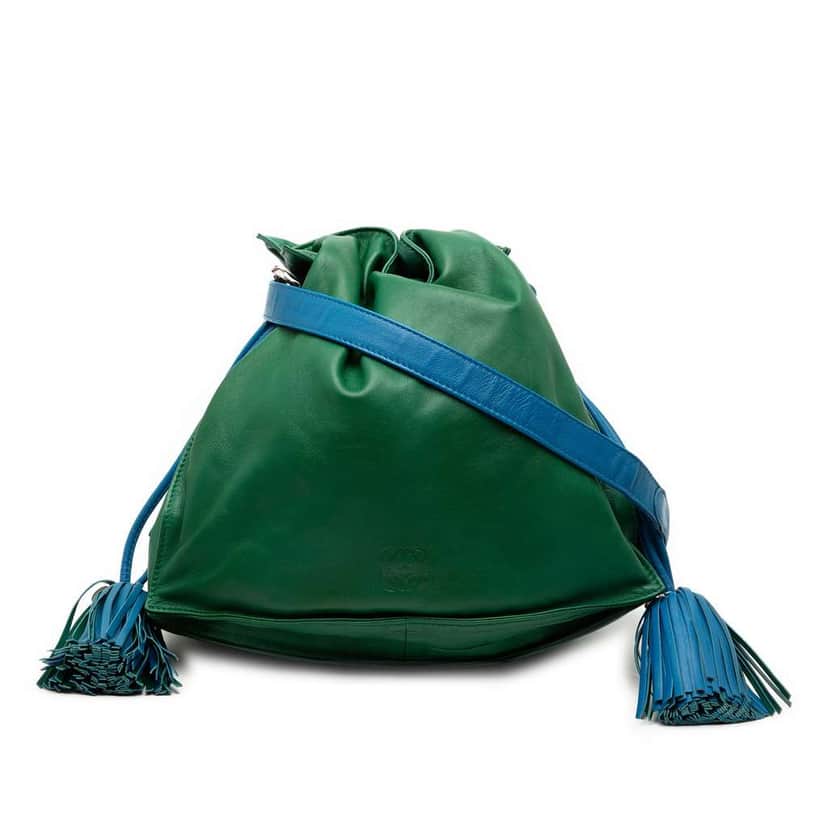 Loewe Bicolor Nappa Flamenco Tassel 30 Crossbody Green Leather Very good condition - Front View