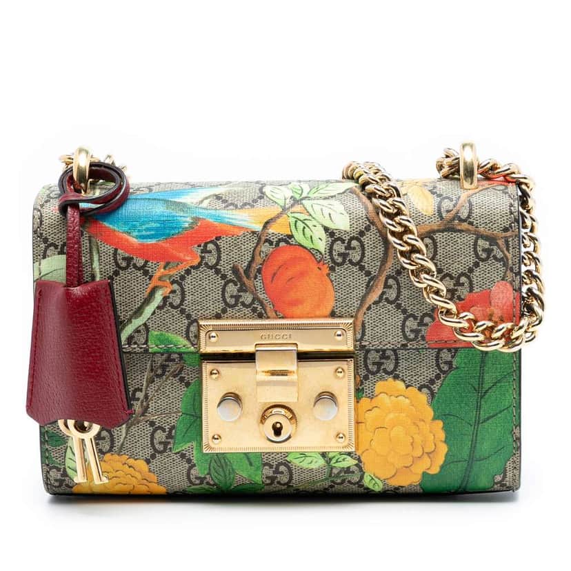 Gucci Small GG Supreme Tian Padlock Crossbody Brown Canvas Good condition - Front View