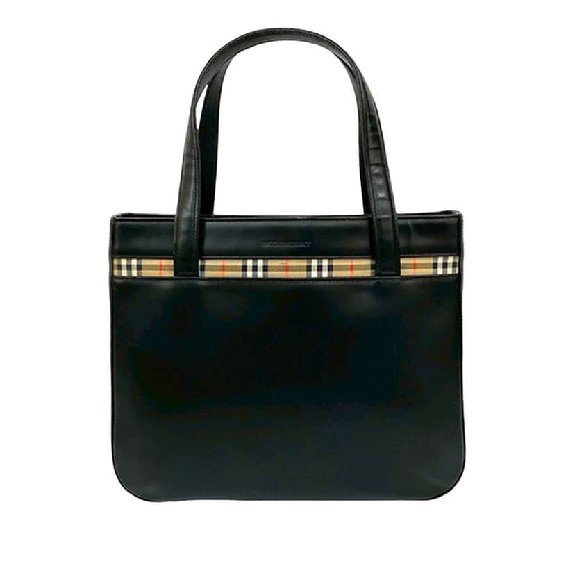 Burberry House Check Trimmed Leather Handbag Black Leather Good condition - Front View