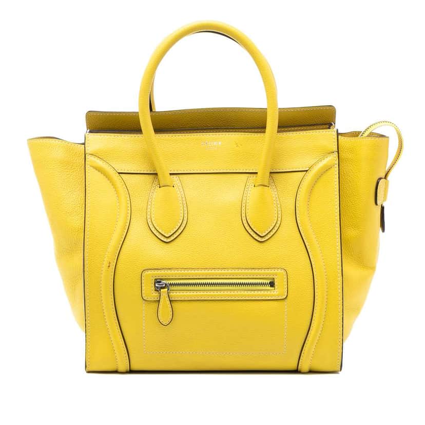 Celine Mini Calfskin Luggage Tote Yellow Leather Good condition - Front View