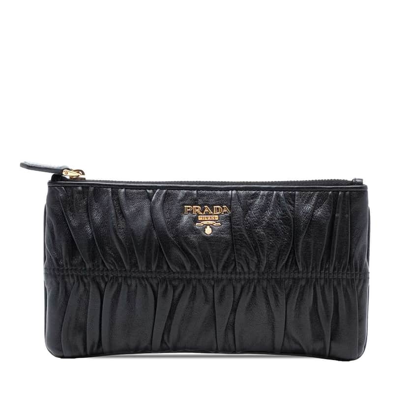 Prada Nappa Gaufre Pouch Black Leather Good condition - Front View