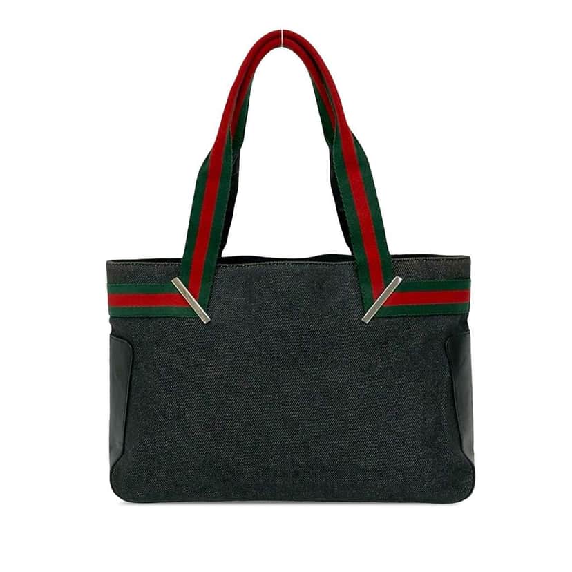 Gucci Denim Web Tote Black Denim Good condition - Front View