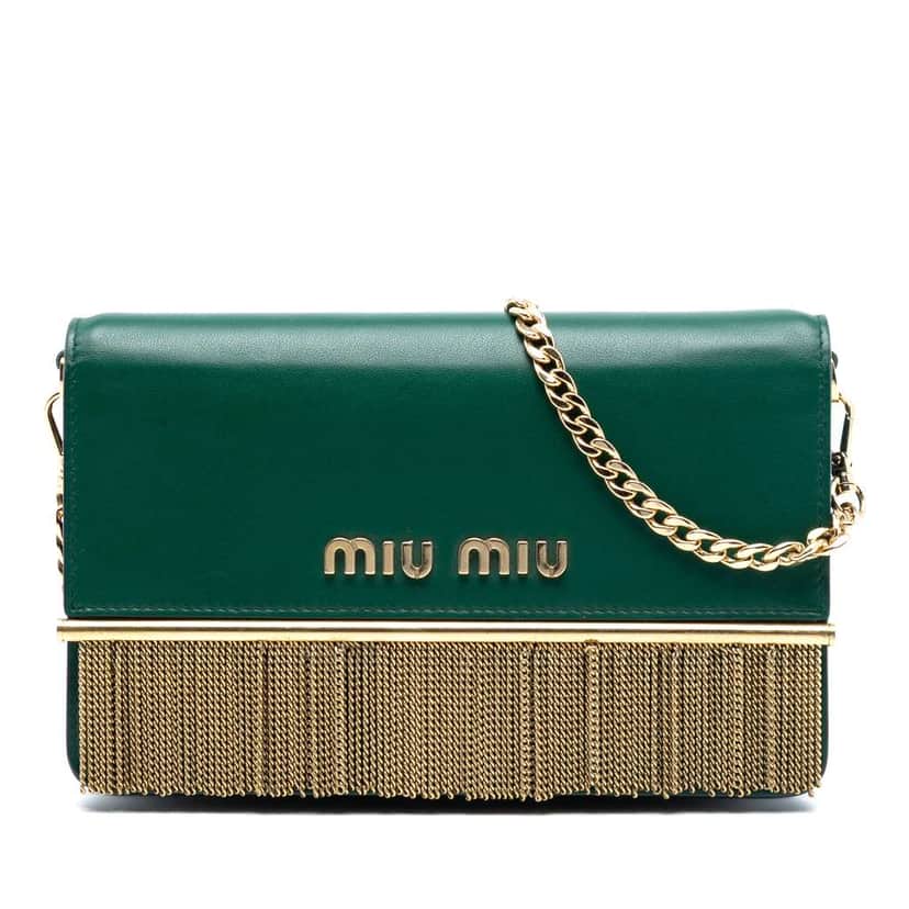 Miu Miu Leather Fringe Crossbody Green Leather Good condition - Front View