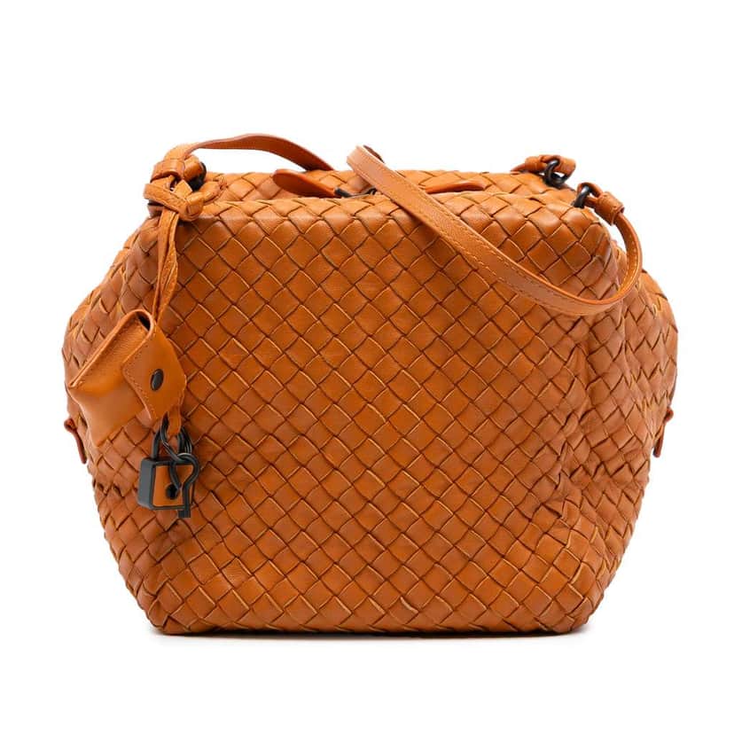 Bottega Veneta Nappa Intrecciato Cube Crossbody Orange Leather Very good condition - Front View