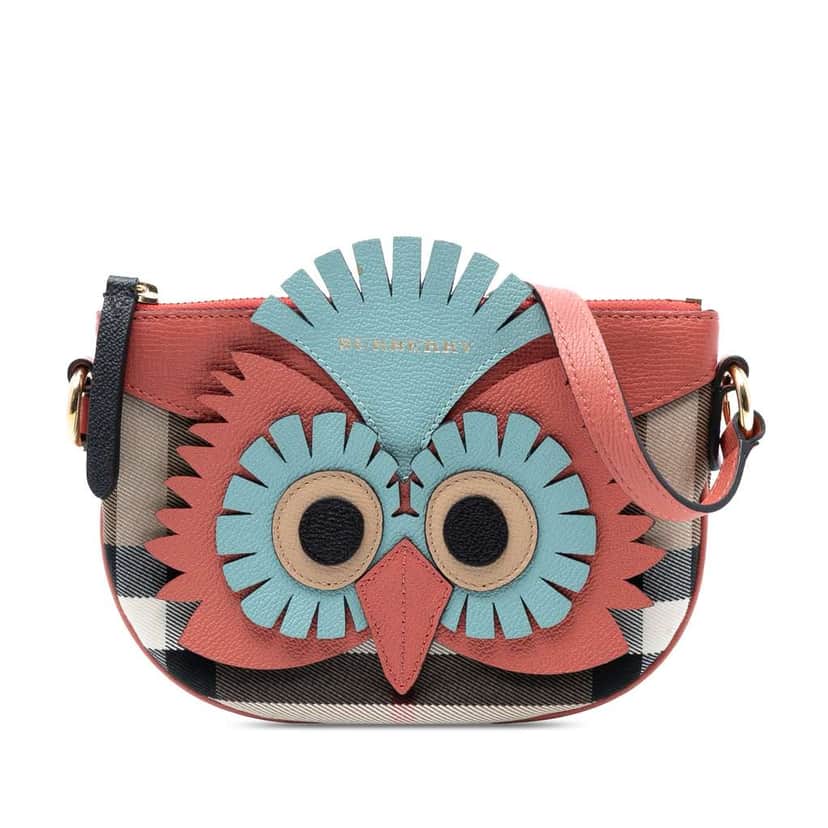 Burberry The Beast House Check Canvas and Leather Cocoa Owl Shoulder Bag Brown Canvas Good condition - Front View