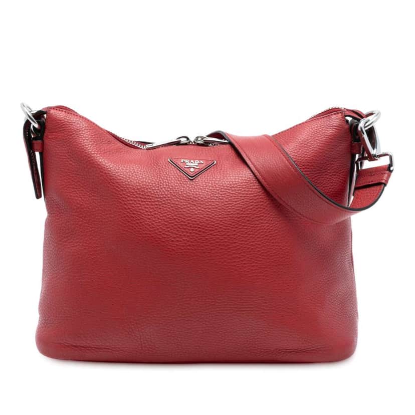 Prada Vitello Daino Shoulder Bag Red Leather Very good condition - Front View
