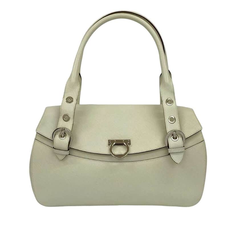 Salvatore Ferragamo Leather Gancini Handbag White Leather Good condition - Front View