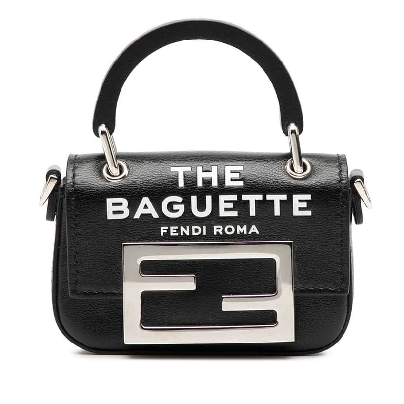 Fendi Nano Leather Maxi Handle Baguette Black Leather Very good condition - Front View