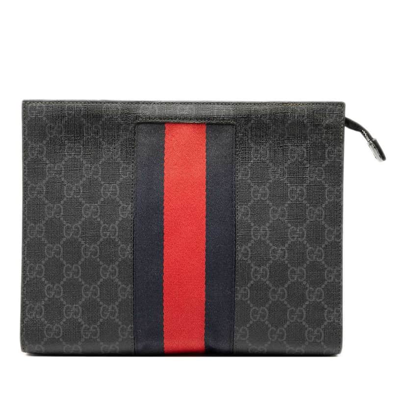 Gucci GG Supreme Web Clutch Black Canvas Good condition - Front View