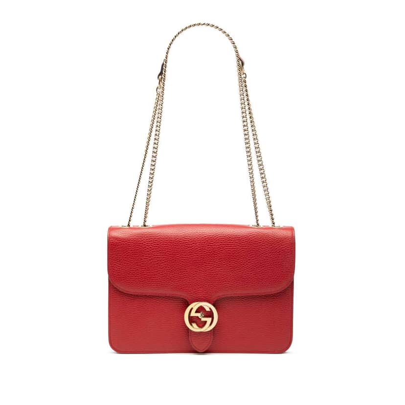 Gucci Medium Dollar Calfskin Interlocking G Crossbody Red Leather Very good condition - Front View
