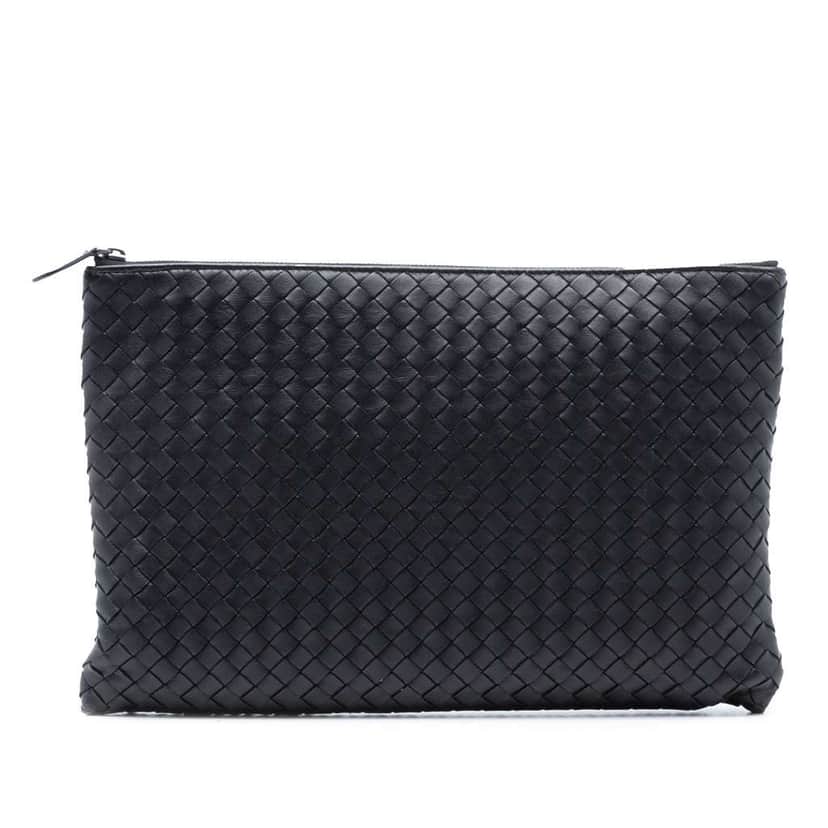 Bottega Veneta Nappa Intrecciato Clutch Black Leather Good condition - Front View