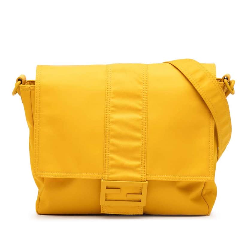 Fendi Medium Econyl Nylon Baguette Crossbody Yellow Very good condition - Front View