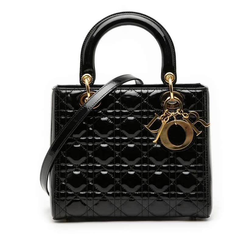 Dior Medium Patent Cannage Lady Dior Black Leather Good condition - Front View