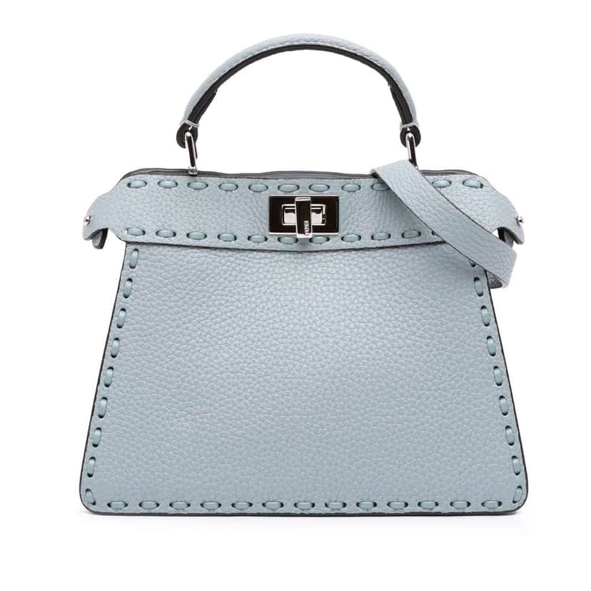 Fendi Petite Leather Selleria Peekaboo ISeeU Satchel Blue Leather Good condition - Front View