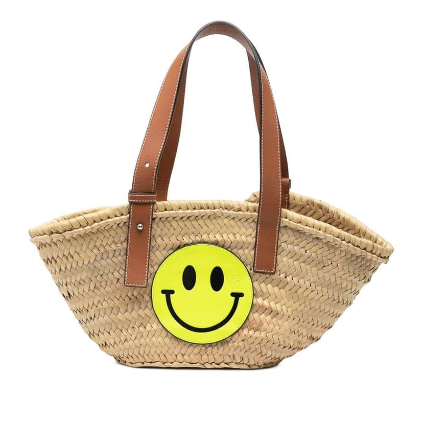 Loewe Paulas Ibiza Smiley Small Raffia Basket Tote Brown Very good condition - Front View