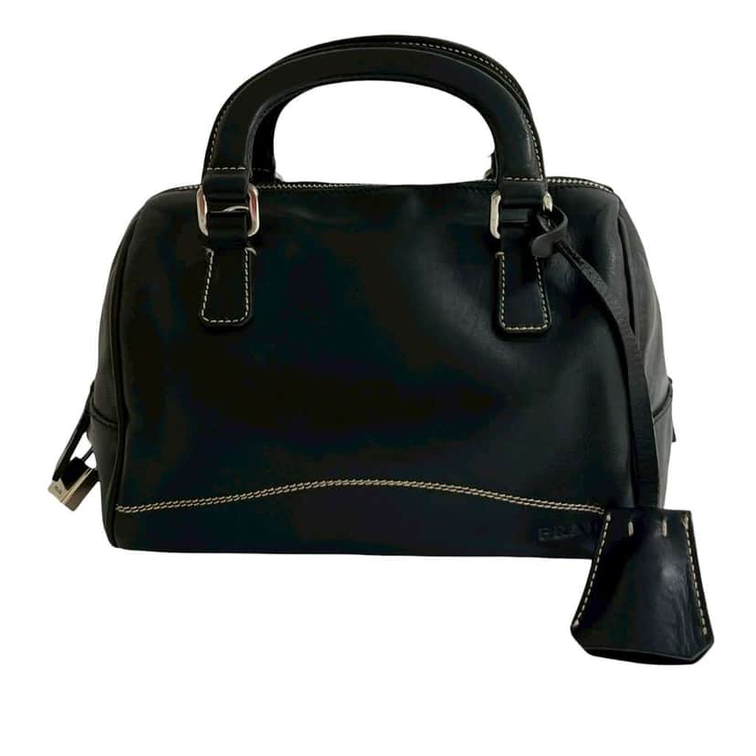 Prada Soft Calf Leather Top Handle Bag Black Leather Good condition - Front View