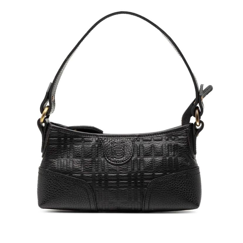 Burberry Embossed Leather Shoulder Bag Black Leather Good condition - Front View