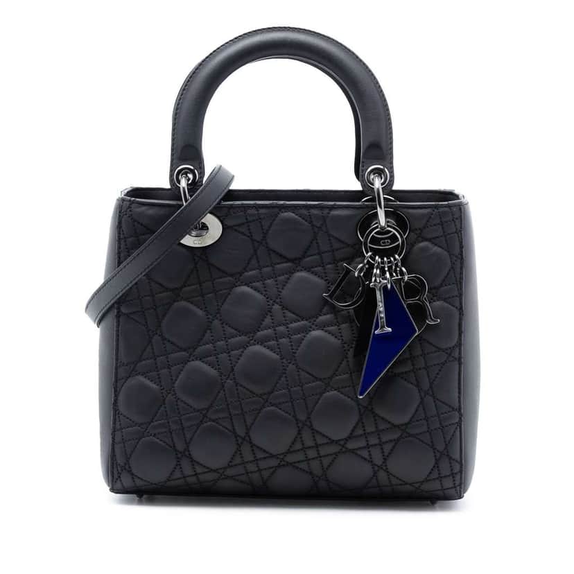 Dior Anselm Reyle Medium Lambskin Cannage Lady Dior Black Leather Good condition - Front View