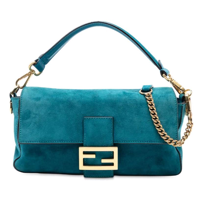Fendi Medium Suede Baguette Satchel Blue Leather Good condition - Front View