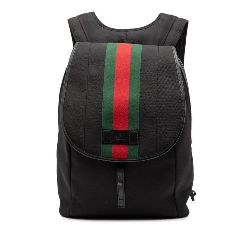 Gucci Canvas Techno Web Backpack Black Canvas Good condition - Front View