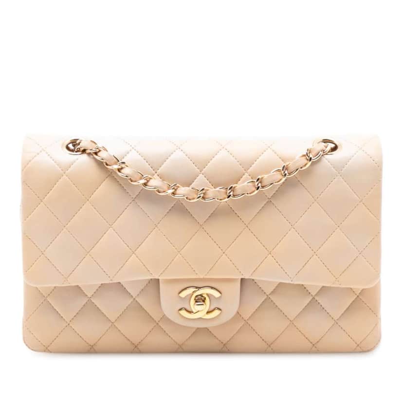 Chanel Medium Classic Lambskin Double Flap Brown Leather Good condition - Front View