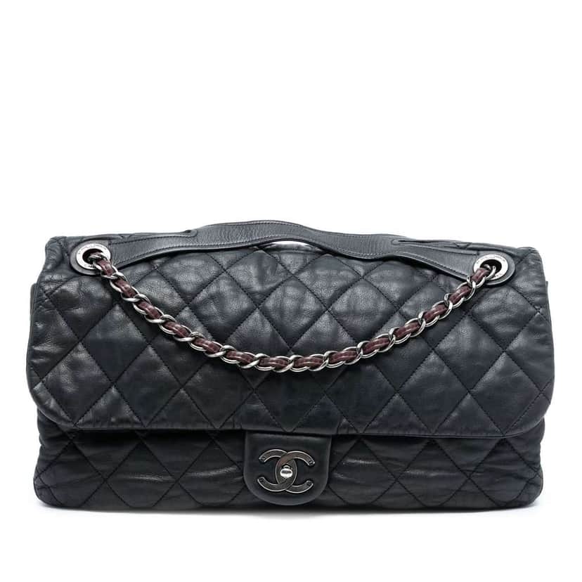 Chanel Jumbo Iridescent Calfskin In The Mix Flap Black Leather Fair condition - Front View