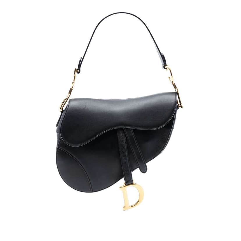 Dior Smooth Calfskin Saddle Bag Black Leather Good condition - Front View