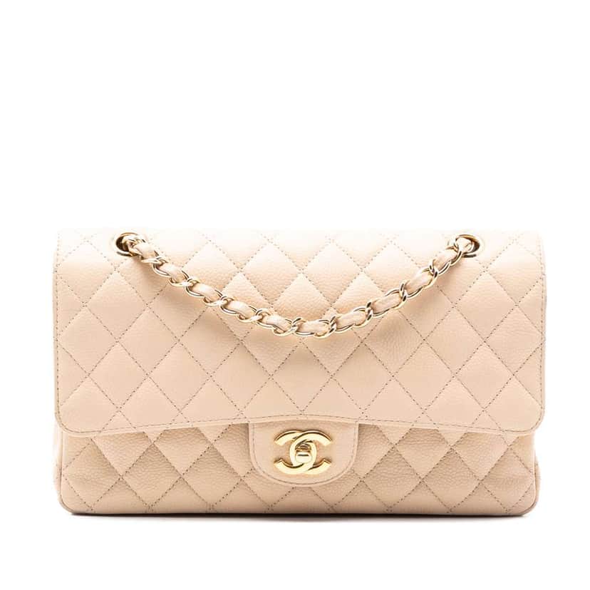 Chanel Medium Classic Caviar Double Flap Brown Leather Good condition - Front View