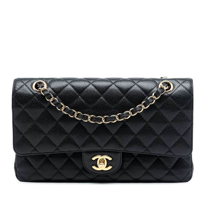 Chanel Medium Classic Caviar Double Flap Black Leather Good condition - Front View