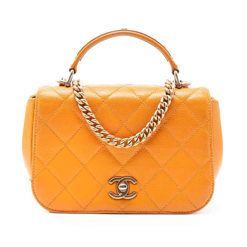 Chanel Mini Quilted Caviar Carry Around Flap Orange Leather Very good condition - Front View