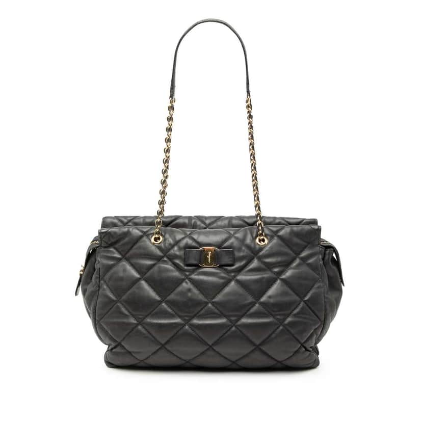 Salvatore Ferragamo Large Quilted Nappa Vara Tote Black Leather Very good condition - Front View