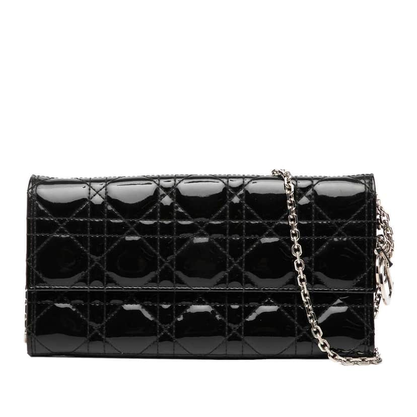 Dior Patent Cannage Lady Dior Wallet On Chain Black Leather Good condition - Front View