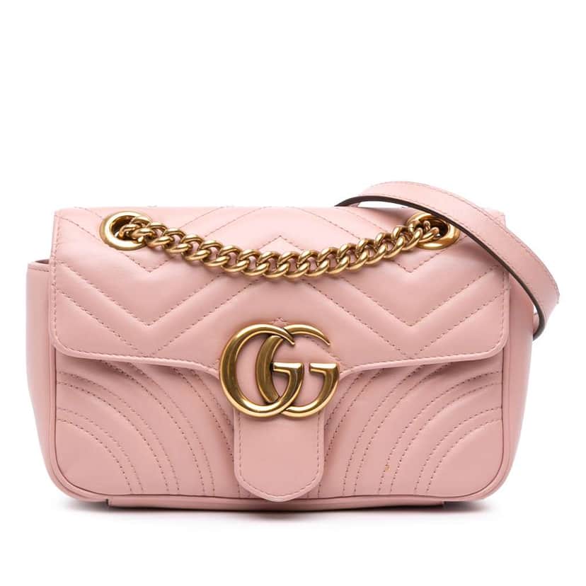 Gucci Small GG Marmont Matelasse Leather Shoulder Bag Pink Leather Good condition - Front View